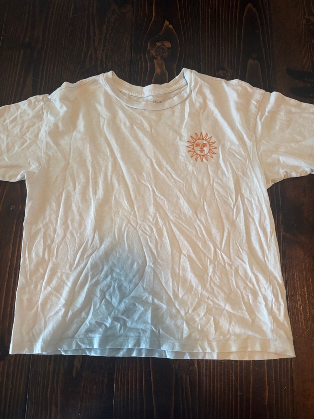 American Eagle Outfitters White Crop Tee with Orange Sun Graphic